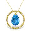 Genuine 6.6 ctw Blue Topaz & Diamond Necklace Jewelry 14KT Yellow Gold - REF-52R9P