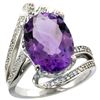 Natural 5.76 ctw amethyst & Diamond Engagement Ring 14K White Gold - REF-92K7R