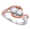 1 CTW Diamond 2-stone Bridal Wedding Engagement Ring 14KT Two-tone Gold - REF-116X3Y