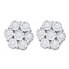 1 CTW Illusion-set Diamond Flower Cluster Earrings 10KT White Gold - REF-71X9Y