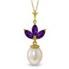 Genuine 4.75 ctw Amethyst & Pearl Necklace Jewelry 14KT Yellow Gold - REF-24K3V