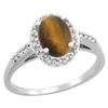 Natural 1.16 ctw Tiger-eye & Diamond Engagement Ring 10K White Gold - REF-24A6V