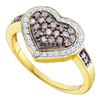 0.50 CTW Cognac-brown Color Diamond Framed Heart Cluster Ring 14KT Yellow Gold - REF-41K9W
