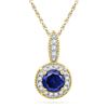 0.15 CTW Created Blue Sapphire Solitaire Diamond Pendant 10KT Yellow Gold - REF-14W9K