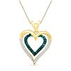 0.25 CTW Blue Color Diamond Nested Double Heart Pendant 10KT Yellow Gold - REF-22M4H