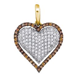 0.88 CTW Cognac-brown Color Diamond Outline Heart Pendant 10KT Yellow Gold - REF-56N9F