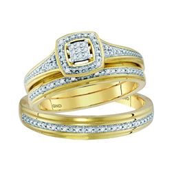 0.10 CTW His & Hers Diamond Cluster Matching Bridal Ring 10KT Yellow Gold - REF-40X4Y