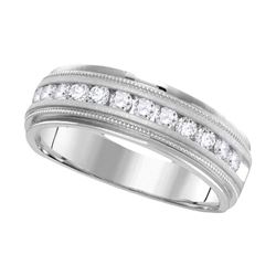 1 CTW Mens Diamond Wedding Ring 14KT White Gold - REF-132F2N