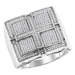 0.57 CTW Mens Pave-set Diamond Square Cross Cluster Ring 10KT White Gold - REF-82X4Y