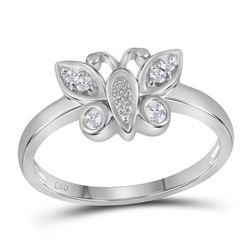0.10 CTW Diamond Butterfly Bug Cluster Ring 10KT White Gold - REF-19K4W