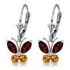 Genuine 1.24 ctw Garnet & Citrine Earrings Jewelry 14KT White Gold - REF-38X2M