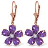 Genuine 4.43 ctw Amethyst & Diamond Earrings Jewelry 14KT Rose Gold - REF-49N8R