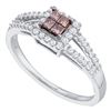 0.33 CTW Princess Cognac-brown Color Diamond Split-shank Ring 14KT White Gold - REF-38W9K