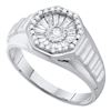 0.50 CTW Mens Diamond Concave Cluster Ribbed Ring 14KT White Gold - REF-67W4K