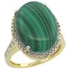 Natural 14.04 ctw Malachite & Diamond Engagement Ring 10K Yellow Gold - REF-42N3G
