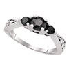 1 CTW Black Color Diamond 3-stone Bridal Ring 10KT White Gold - REF-37X5Y
