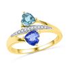 1.05 CTW Heart Created Blue Sapphire Aquamarine Heart Ring 10KT Yellow Gold - REF-19K4W