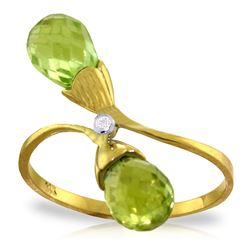 Genuine 2.52 ctw Peridot & Diamond Ring Jewelry 14KT Yellow Gold - REF-25X6M