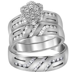 0.70 CTW His & Hers Diamond Cluster Matching Bridal Ring 14KT White Gold - REF-119M9H