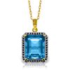 Genuine 7.8 ctw Blue Topaz & Black Diamond Necklace Jewelry 14KT Yellow Gold - REF-70H4X