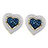 0.40 CTW Blue Color Diamond Heart Love Screwback Earrings 10KT Yellow Gold - REF-30H2M