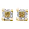 0.53 CTW Mens Yellow Color Diamond 3D Cube Stud Earrings 10KT Yellow Gold - REF-37M5H