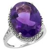 Natural 13.6 ctw Amethyst & Diamond Engagement Ring 10K White Gold - REF-59G2M