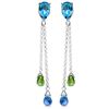 Genuine 7.5 ctw Blue Topaz & Peridot Earrings Jewelry 14KT White Gold - REF-39W3Y