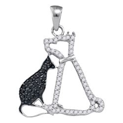 0.25 CTW Black Color Diamond Kitty Cat Animal Pendant 10KT White Gold - REF-19M4H