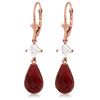 Genuine 18.6 ctw Ruby & White Topaz Earrings Jewelry 14KT Rose Gold - REF-46V7W