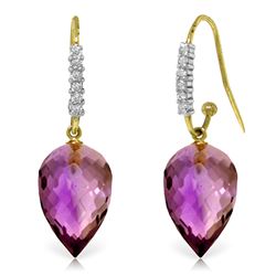 Genuine 19.18 ctw Amethyst & Diamond Earrings Jewelry 14KT Yellow Gold - REF-52X9M