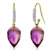 Genuine 19.18 ctw Amethyst & Diamond Earrings Jewelry 14KT Yellow Gold - REF-52X9M