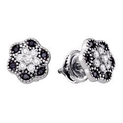 0.27 CTW Black Color Diamond Flower Cluster Stud Earrings 10KT White Gold - REF-20W9K