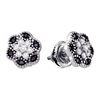 0.27 CTW Black Color Diamond Flower Cluster Stud Earrings 10KT White Gold - REF-20W9K
