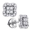 Image 1 : 0.55 CTW Diamond Square-shape Cluster Stud Screwback Earrings 14k White Gold - REF-52M4H