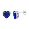 7 CTW Created Blue Sapphire Heart Stud Earrings 10KT White Gold - REF-14W9K