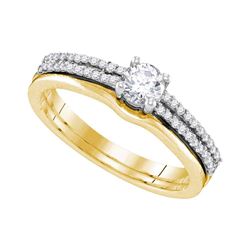 0.50 CTW Diamond Double Row Bridal Wedding Engagement Ring 14KT Yellow Gold - REF-82X4Y