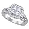 1 CTW Princess Diamond Cluster Bridal Engagement Ring 14KT White Gold - REF-146K9W