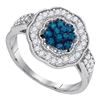 0.50 CTW Blue Color Diamond Octagon Cluster Ring 10KT White Gold - REF-34N4F