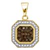 0.33 CTW Cognac-brown Color Diamond Octagon Cluster Pendant 10KT Yellow Gold - REF-16H4M