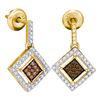 0.50 CTW Cognac-brown Color Diamond Square Dangle Earrings 10KT Yellow Gold - REF-30H2M