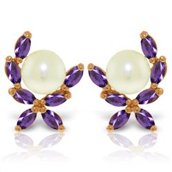 Genuine 3.25 ctw Pearl & Amethyst Earrings Jewelry 14KT Rose Gold - REF-30P2H