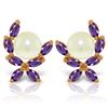 Genuine 3.25 ctw Pearl & Amethyst Earrings Jewelry 14KT Rose Gold - REF-30P2H
