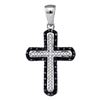 0.20 CTW Black Color Diamond Cross Pendant 10KT White Gold - REF-22F4N