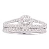 0.63 CTW Diamond Split-shank Halo Bridal Engagement Ring 14KT White Gold - REF-67W4K