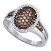 0.50 CTW Cognac-brown Color Diamond Oval Cluster Ring 10KT White Gold - REF-37N5F