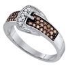 0.25 CTW Cognac-brown Color Belt Buckle Diamond Ring 10KT White Gold - REF-19N4F