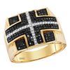 0.60 CTW Mens Black Color Diamond Cross Square Cluster Ring 10KT Yellow Gold - REF-56F2N