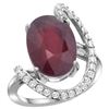 Natural 6.41 ctw Ruby & Diamond Engagement Ring 14K White Gold - REF-99A2V