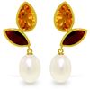 Genuine 16 ctw Pearl, Garnet & Citrine Earrings Jewelry 14KT Yellow Gold - REF-42Z2N